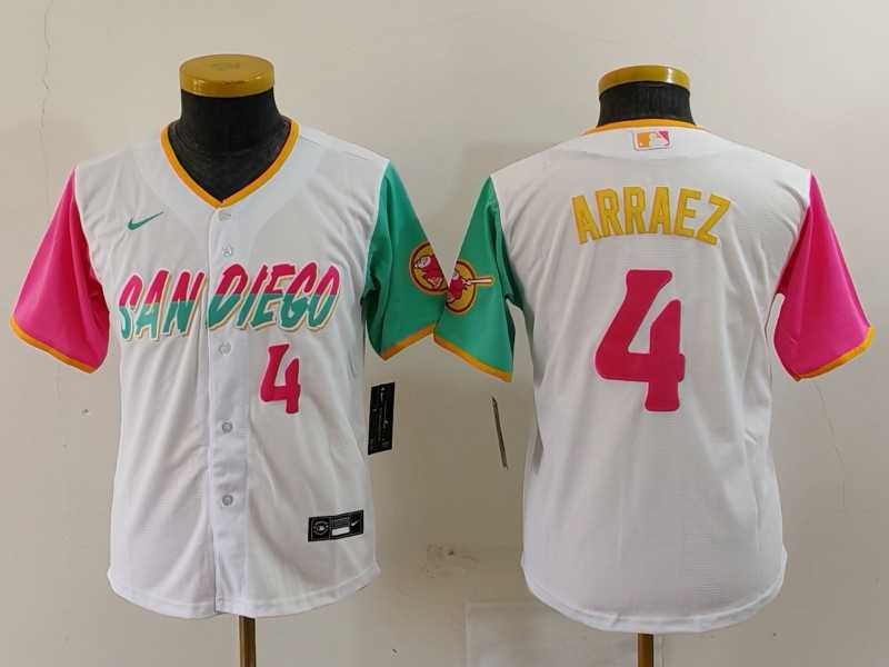 Youth San Diego Padres #4 Luis Arraez Number White 2023 City Connect Cool Base Jersey,We sell and wholesale Youth San Diego Padres #4 Luis Arraez Number White 2023 City Connect Cool Base Jersey on line form chian!